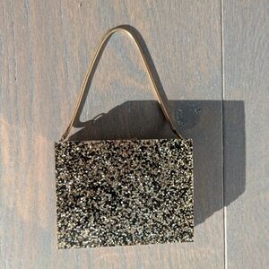 Unique 1950's Gold Metal Minaudière Compact / Cigarette Purse with Glitter